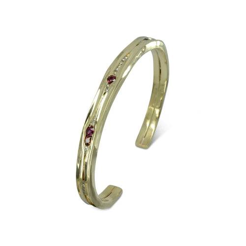 Hammered Ruby and Diamond Solid 9ct Gold Bangle Bangle Pruden and Smith   