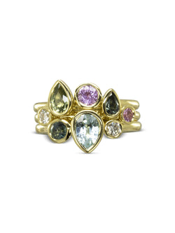 Multi-Coloured Aquamarine and Sapphire Pear Stacking Ring Set Ring Pruden and Smith   