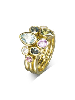 Multi-Coloured Aquamarine and Sapphire Pear Stacking Ring Set Ring Pruden and Smith   