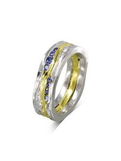 Trap Green, Blue Sapphire and Diamond Eternity Ring Ring Pruden and Smith