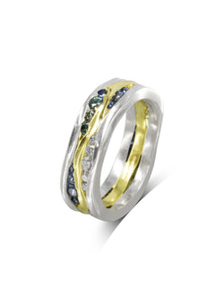 Trap Green, Blue Sapphire and Diamond Eternity Ring Ring Pruden and Smith