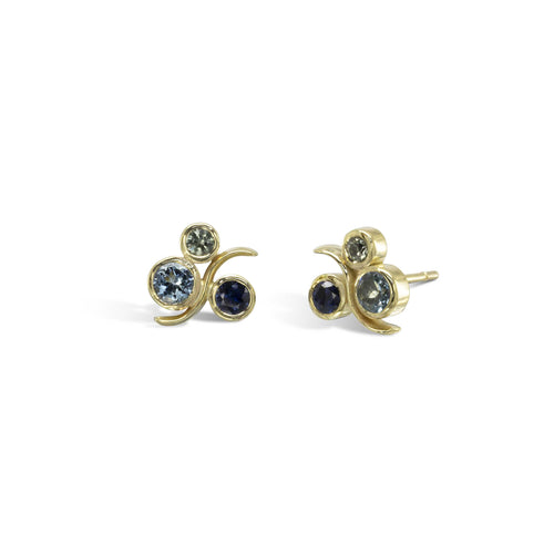 Water Bubbles Sapphire Stud Earrings - Yellow Gold Earrings Pruden and Smith 9ct Yellow Gold  