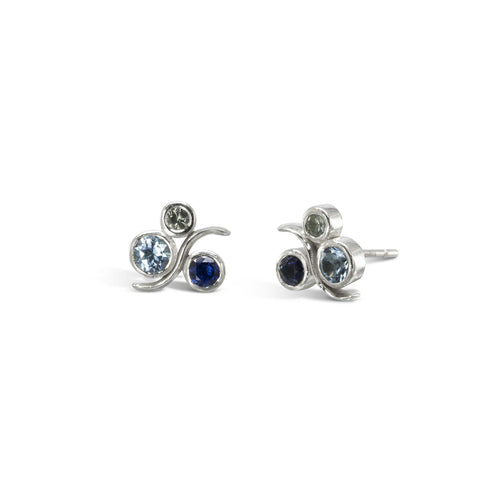 Water Bubbles Sapphire Stud Earrings - White Gold Earrings Pruden and Smith   