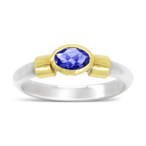 Shoulder Silver and 18ct Yellow Gold Gemstone Ring Ring Pruden and Smith Tanzanite (Blue)