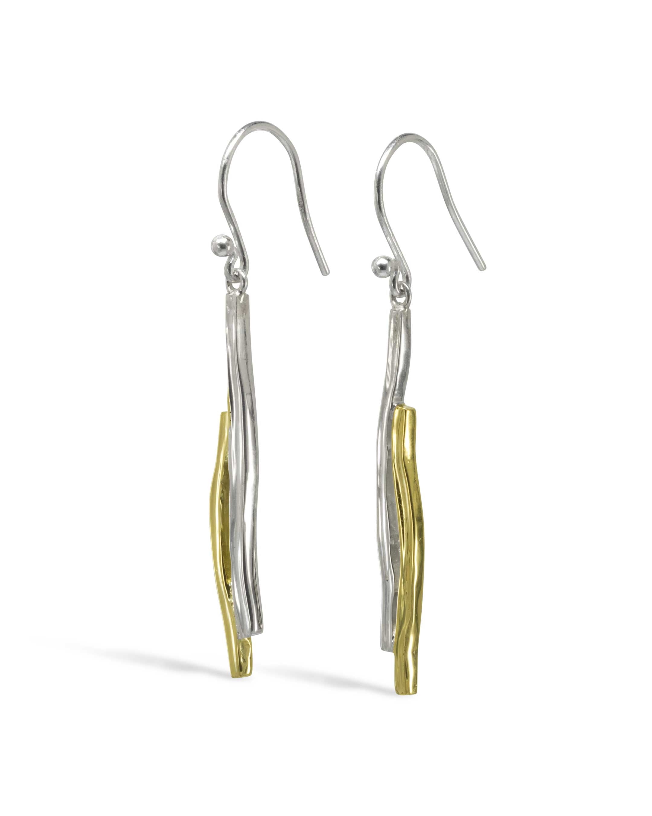 Silver Gold Earrings | Hammered Two Tone Earrings | Mixed Metal newest Earrings | rectangle drop earrings