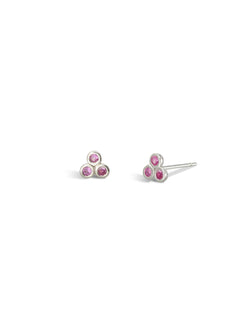 Trefoil 9ct Gold Gemstone Stud Earrings Earrings Pruden and Smith 9ct White Gold Sapphire - Dark Pink 