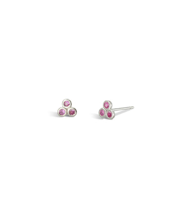 Trefoil 9ct Gold Gemstone Stud Earrings Earrings Pruden and Smith 9ct White Gold Sapphire - Dark Pink 