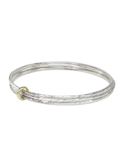 Triple Silver Bangle With Gold Ring Bangle Pruden and Smith Small (60mmID) 9ct Yellow Gold 