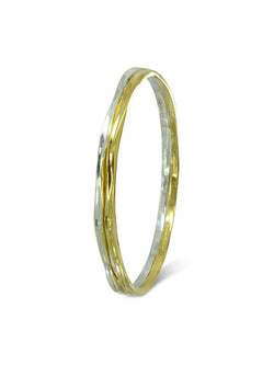 Side Hammered Two Colour Solid 9ct Gold Bangle Bangle Pruden and Smith   