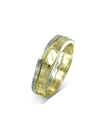 Side Hammered Mixed Metal Yellow Gold and Platinum Wedding Ring Ring Pruden and Smith   