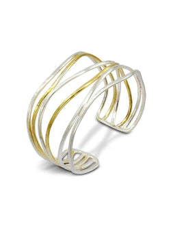 Six Strand Solid Silver and Gold Vermeil Cuff Bangle Bangle Pruden and Smith   