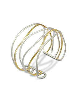 Six Strand Solid Silver and Gold Vermeil Cuff Bangle Bangle Pruden and Smith   