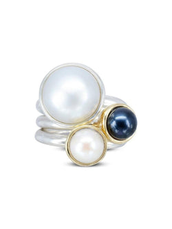 Silver Pearl Stacking Rings Ring Pruden and Smith Silver 10mm White Freshwater 