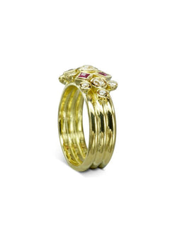 Princess Cut Ruby and Diamond Yellow Gold Stacking Ring Set Ring Pruden and Smith   