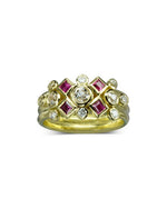 Princess Cut Ruby and Diamond Yellow Gold Stacking Ring Set Ring Pruden and Smith   