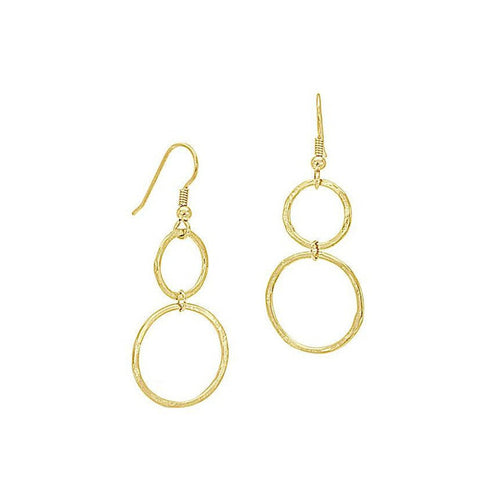 Hammered Hoop Yellow Gold Dangly Earrings Earrings Pruden and Smith   
