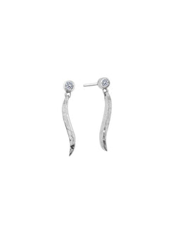 Forged Silver and Gemstone Drop Earrings Earrings Pruden and Smith Cubic Zirconia (white)  