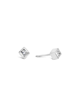 Cube Princess Cut Diamond Stud Earrings Earrings Pruden and Smith Platinum  