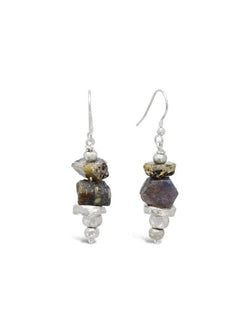 Rough Sapphire with Silver Hammered Discs Dangly Earrings Earrings Pruden and Smith   
