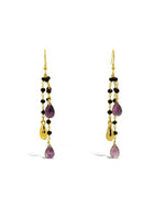 Amethyst and Onyx Beaded Silver Tassel Drop Earrings Earrings Pruden and Smith   