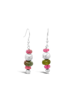 Nugget Silver and Gemstone Drop Earrings Earrings Pruden and Smith Tourmaline (Dark Pink)  