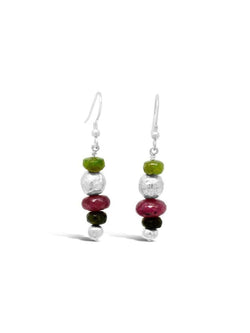 Nugget Silver and Gemstone Drop Earrings Earrings Pruden and Smith Tourmaline (Moss Green)  