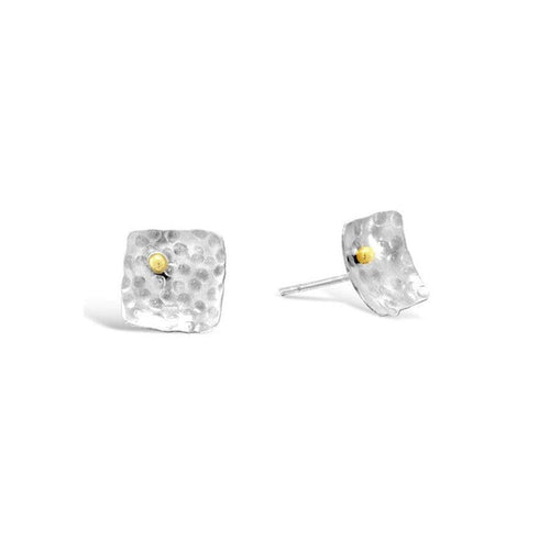 Square Gold and Silver Beaded Stud Earrings (Small) Earrings Pruden and Smith   