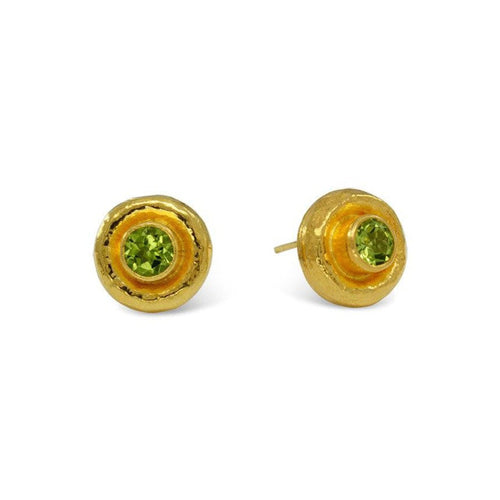 Hammered Round Peridot Stud Earrings Earrings Pruden and Smith   