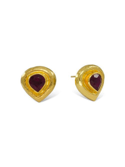 Roman Hammered Yellow Gold Ruby Stud Earrings Earrings Pruden and Smith   