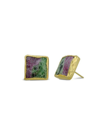 Ruby Zoisite Square Stud Earrings (Large) Earrings Pruden and Smith   