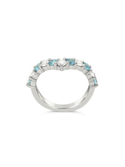 Wishbone Half Eternity Diamond Aquamarine Ring Ring Pruden and Smith   