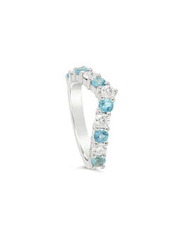 Wishbone Half Eternity Diamond Aquamarine Ring Ring Pruden and Smith   