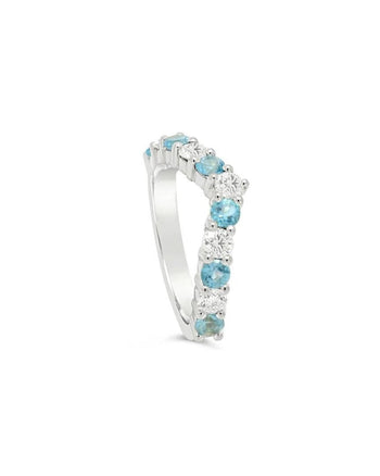 Wishbone Half Eternity Diamond Aquamarine Ring Ring Pruden and Smith   