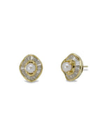 Bespoke Pearl and Diamond Cluster Studs Earrings Pruden and Smith   