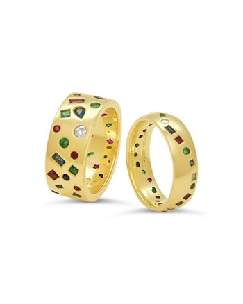 Scatter Emerald, Ruby, Sapphire and Diamond 18ct Yellow Gold Ring Ring Pruden and Smith 18ct Yellow Gold 10mm 