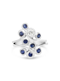 Water Bubbles Swirl Sapphire and Diamond Ring Ring Pruden and Smith 9ct White Gold  