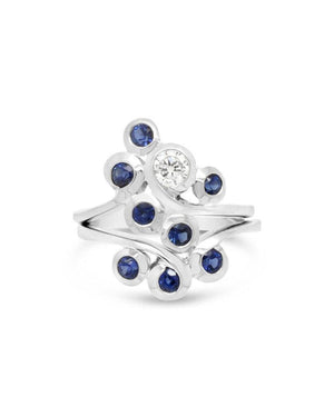 Water Bubbles Swirl Sapphire and Diamond Ring Ring Pruden and Smith 9ct White Gold  