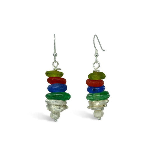 African Recycled Glass Bead Drop Earrings Earrings Pruden and Smith   