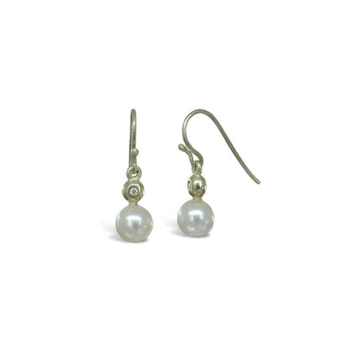 Akoya Pearl and Diamond White Gold Drop Earrings Earrings Pruden and Smith   