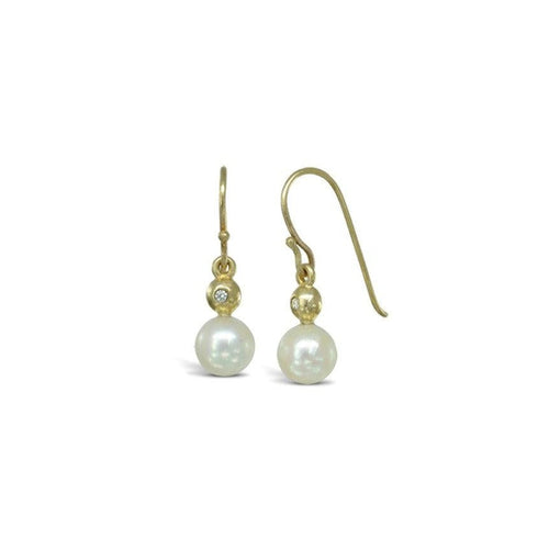Akoya Pearl and Diamond Yellow Gold Drop Earrings Earrings Pruden and Smith   