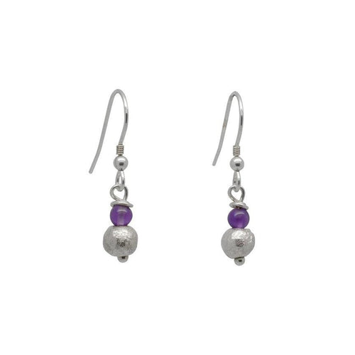 Nugget Silver and Amethyst Drop Earrings Earrings Pruden and Smith   