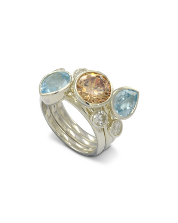 Aquamarine, Diamond and Citrine Stacking Ring Set Ring Pruden and Smith   