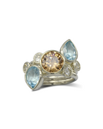 Aquamarine, Diamond and Citrine Stacking Ring Set Ring Pruden and Smith 9ct White Gold & 9ct Yellow Gold Aquamarine (Pale Blue/Green) 