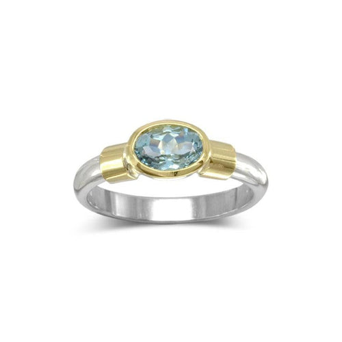 Aquamarine with Gold Shoulders Ring Ring Pruden and Smith 6x4mm Aquamarine  