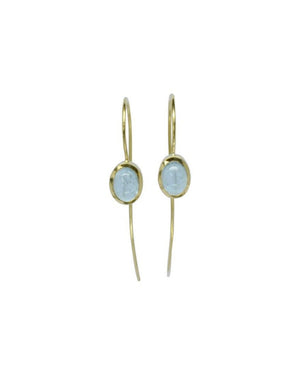 Cabochon Aquamarine Hook Gold Earrings Earrings Pruden and Smith   