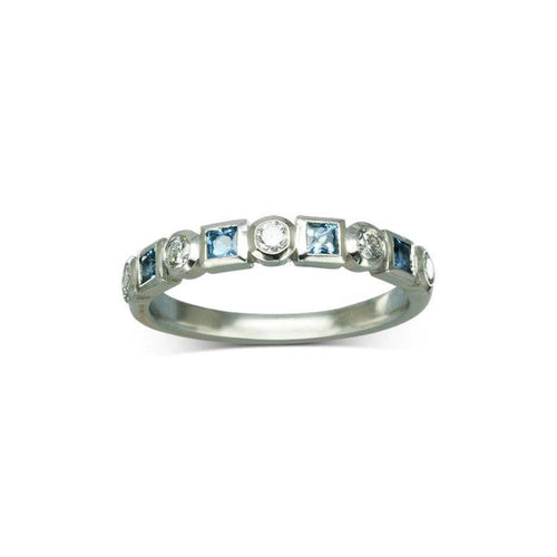 Alternating Aquamarine Diamond Platinum Half Eternity Ring Ring Pruden and Smith 40% Set Band  