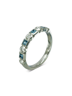 Alternating Aquamarine Diamond Platinum Half Eternity Ring Ring Pruden and Smith   