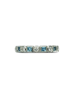 Alternating Aquamarine Diamond Platinum Half Eternity Ring Ring Pruden and Smith   