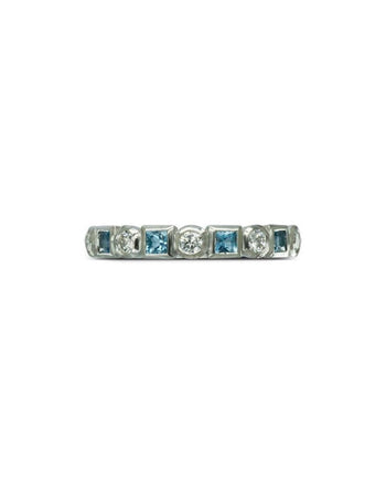 Alternating Aquamarine Diamond Platinum Half Eternity Ring Ring Pruden and Smith   