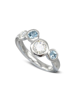 Water Bubbles Offset Aquamarine and Diamond Ring Ring Pruden and Smith   